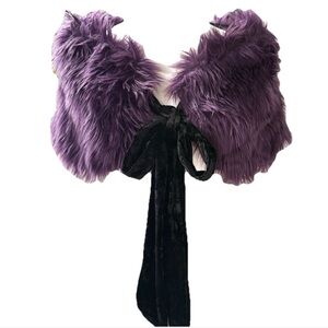 Faux Fur Wrap with Velvet Tie in Deep Purple | One Size Fits All